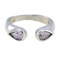 Mila sterling silver open band with two pear shaped amethyst stones purple toi et moi ring