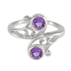 Angel sterling silver purple toi et moi ring with two round amethyst stones and filigree swirl band
