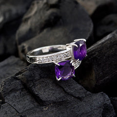 Natalia purple toi et moi ring with two amethyst stones and pave diamond sterling silver band