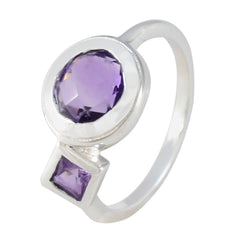 Putri purple toi et moi ring with round and square purple gemstones set in silver band