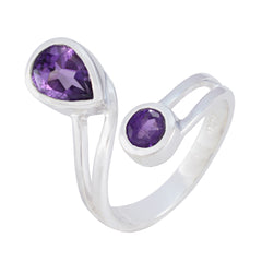 Riya silver purple toi et moi ring with two amethyst gemstones in pear and round shapes