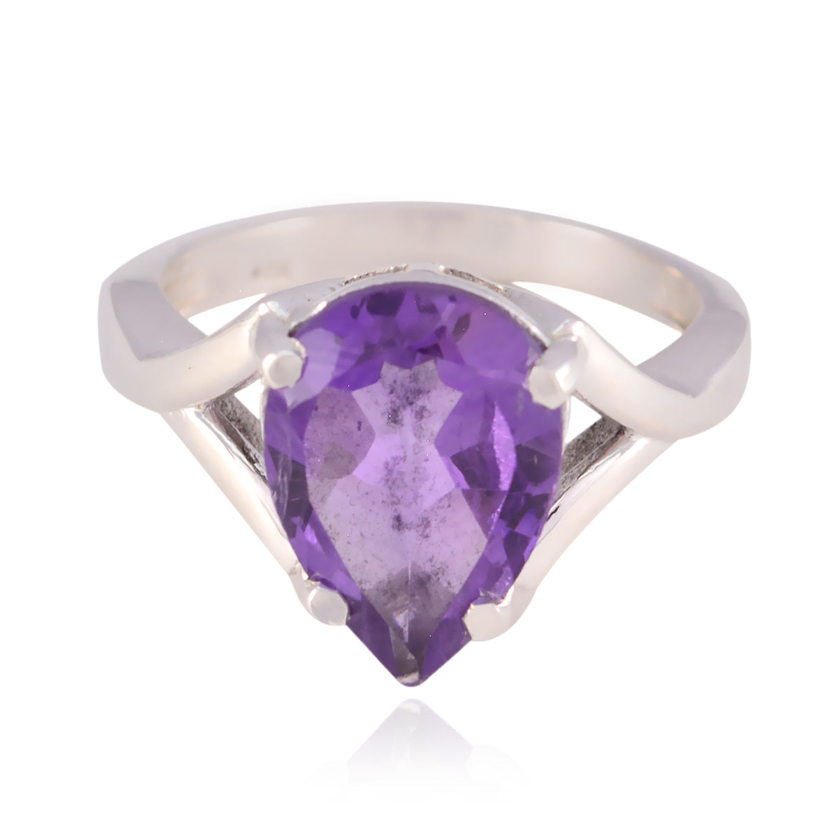 Penelope Purple Solitaire Ring with Pear-Shaped Gemstone Amethyst Purple