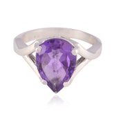 Penelope Purple Solitaire Ring with Pear-Shaped Gemstone Amethyst Purple