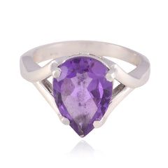 Penelope Purple Solitaire Ring with Pear-Shaped Gemstone Amethyst Purple