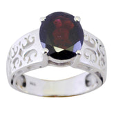Putri Filigree Red Solitaire Ring with Intricate Design Garnet Red