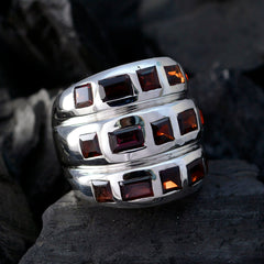 Lily silver ring with multiple square red stones red cocktail ring for women elegant accessory