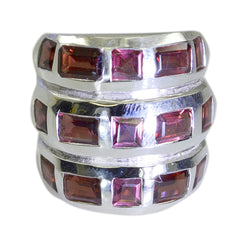 Lily silver band red cocktail ring for women with rectangular and square red gemstones