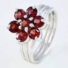 Natalie silver band red floral gemstone ring with clustered deep red round stones