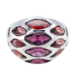 Camila red gemstone armor ring with multiple marquise-cut red and purple gemstones in silver setting