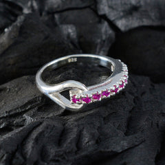 Nisa sterling silver 925 ring with row of small red stones and twisted band design red gemstone contemporary ring