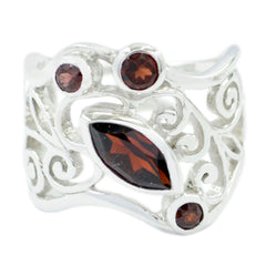 Yasmine silver filigree ring with marquise center stone and three round accents red gemstone filigree ring