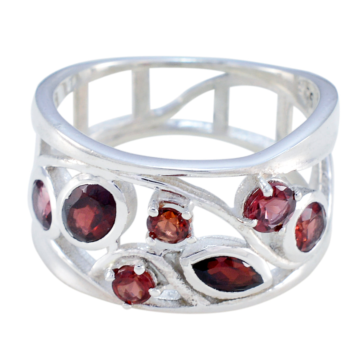 Ana Red Gemstone Filigree Ring in Sterling Silver Garnet Red