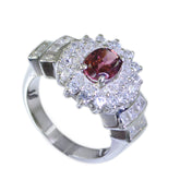 Kennedy Red Gemstone Halo Ring with Sparkling Crystals Garnet Red