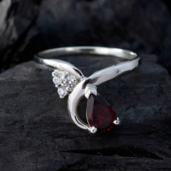 Li Lee Red Gemstone Halo Ring with Pear Cut Design