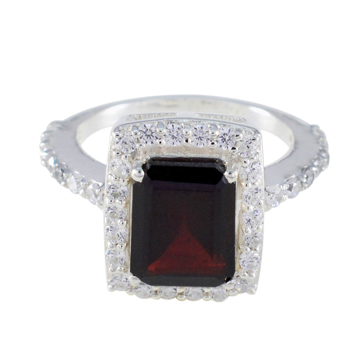 Bruna Red Gemstone Halo Ring with Silver Band Garnet Red