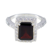 Bruna Red Gemstone Halo Ring with Silver Band Garnet Red