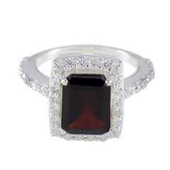 Bruna Red Gemstone Halo Ring with Silver Band Garnet Red