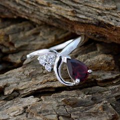 Li Lee Red Gemstone Halo Ring with Pear Cut Design