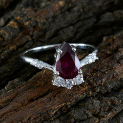 Ying Red Gemstone Halo Ring Pear-Shaped Design