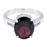Lorena Red Gemstone Halo Ring with Silver Band Garnet Red
