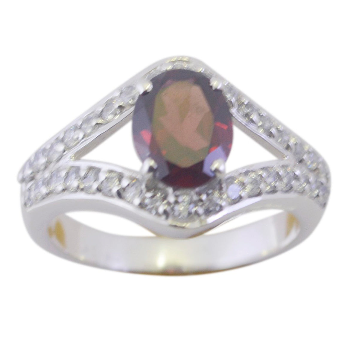 Araya Red Gemstone Halo Ring with Sparkling Accents Garnet Red