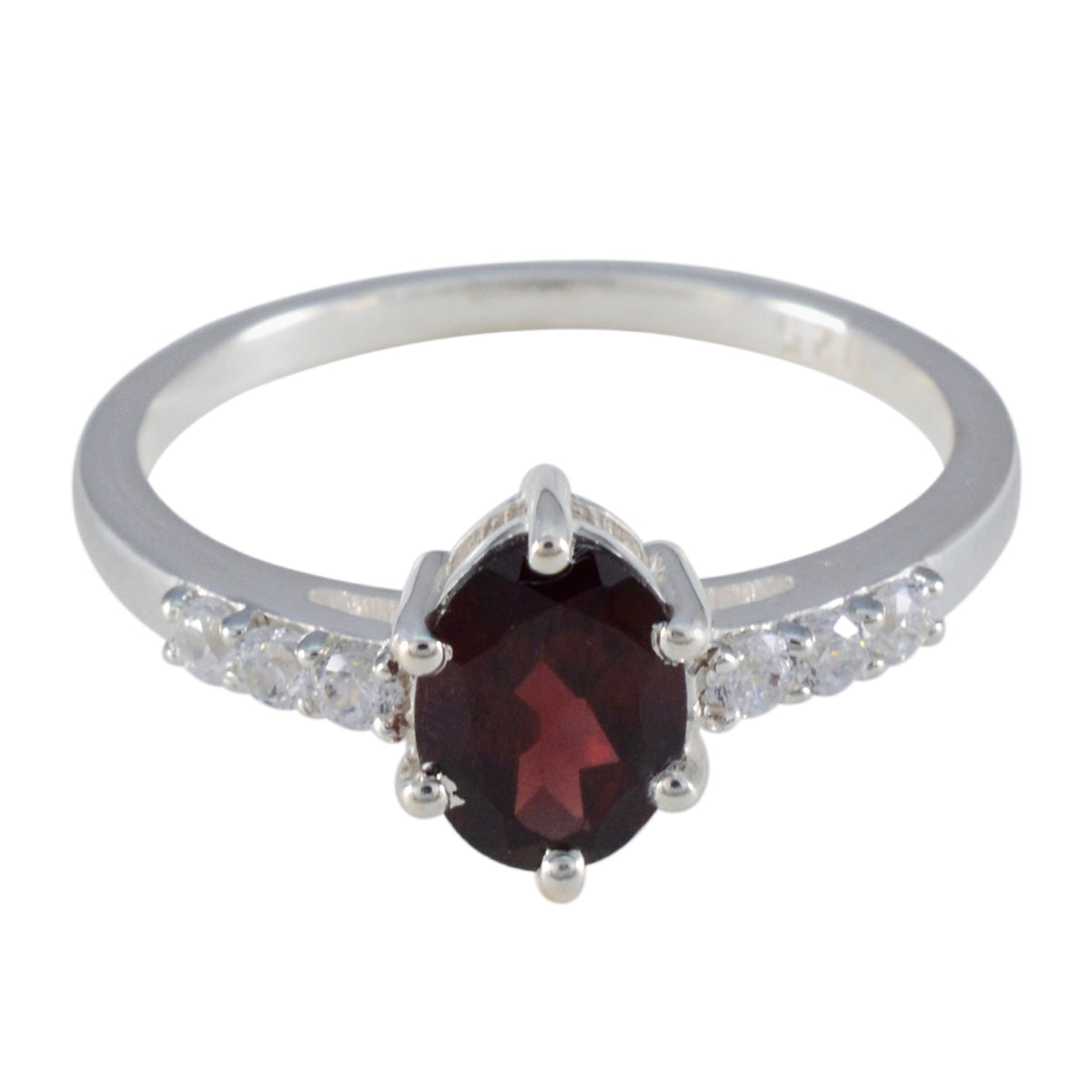 Lily Red Gemstone Halo Ring Elegant Silver Band Garnet Red