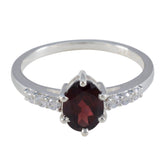 Lily Red Gemstone Halo Ring Elegant Silver Band Garnet Red