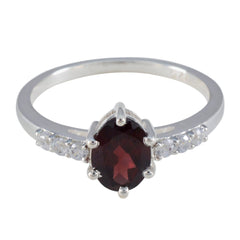 Lily Red Gemstone Halo Ring Elegant Silver Band Garnet Red