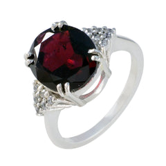 Riley Red Gemstone Halo Ring with Silver Detailing