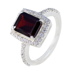 Bruna Red Gemstone Halo Ring with Silver Band