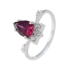 Ying Red Gemstone Halo Ring Pear-Shaped Design