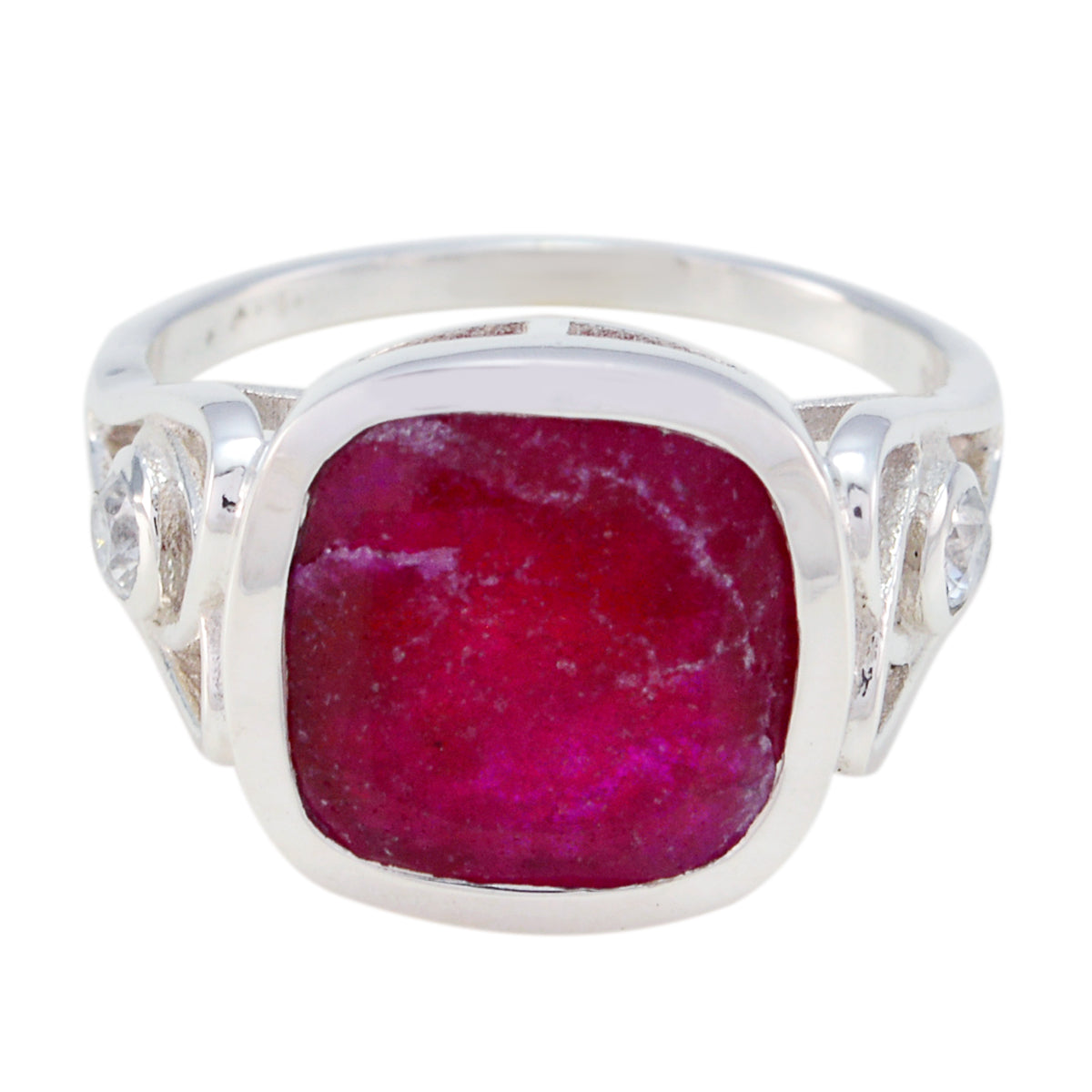 Constanza Red Gemstone Halo Ring in Sterling Silver Indian Ruby Red