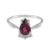 Ying Red Gemstone Halo Ring Pear-Shaped Design Garnet Red