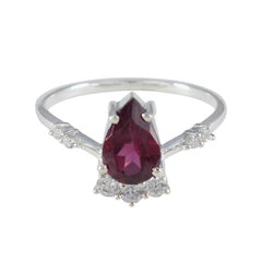 Ying Red Gemstone Halo Ring Pear-Shaped Design Garnet Red