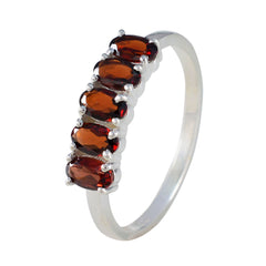 Xiu silver band ring with five oval garnet stones red gemstone ring for women elegant stacking design