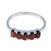 Xiu silver band red gemstone ring for women with five oval garnet stones in a row