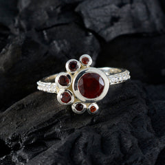 Li Lee sterling silver ring with central round garnet and cluster of smaller stones red gemstone ring for women