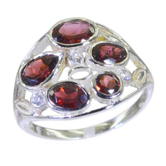 Julia red gemstone ring for women with multiple red stones set in silver band