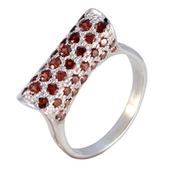 Kennedy silver red gemstone ring for women with multiple round red stones in a wide band design