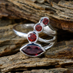 Ayesha red gemstone ring for women with multi-shape red stones set in silver band