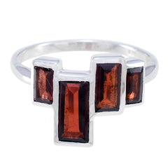 Nova red gemstone ring for women with rectangular deep red stones set in silver band