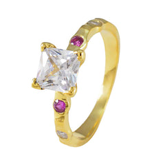 Saanvi gold ring with clear square center stone and red gemstone ring for women accents
