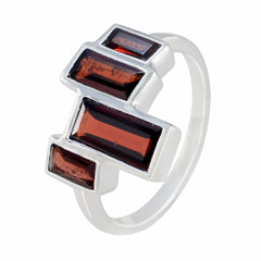 Nova red gemstone ring for women with rectangular red stones set in silver band