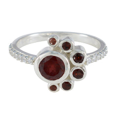 Li Lee sterling silver ring with central round red garnet cluster of smaller garnets and pave band red gemstone ring for women