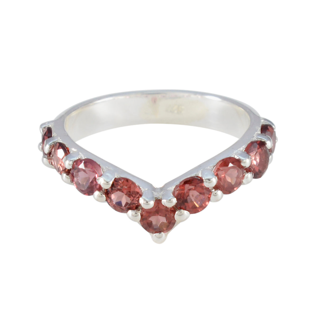 Nella silver chevron ring with prong set round red stones elegant red gemstone ring for women