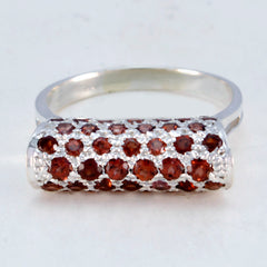 Kennedy silver red gemstone ring for women with multiple round red stones set in a unique rectangular design