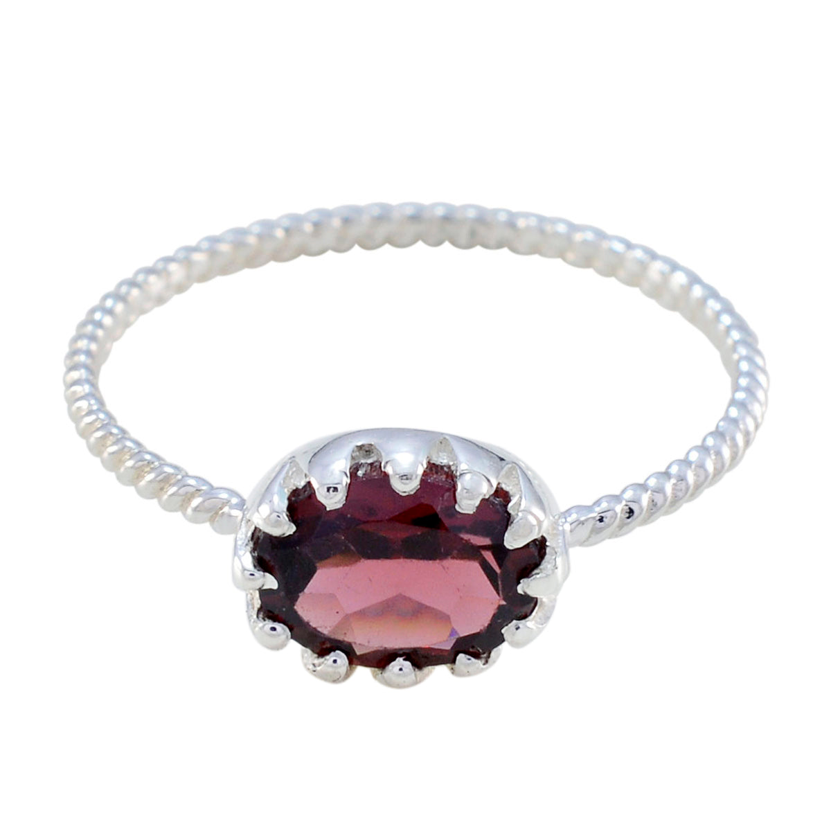 Emi Red Gemstone Ring India with Silver Band Garnet Red