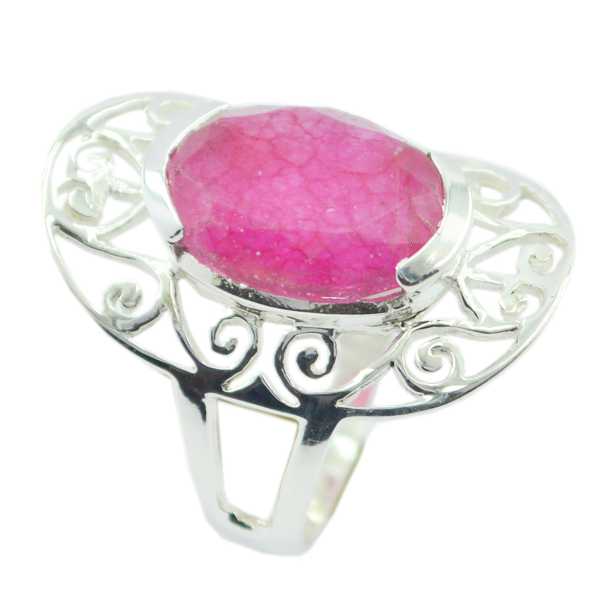 Yasmine Elegant Red Gemstone Ring India Silver Filigree Indian Ruby Red