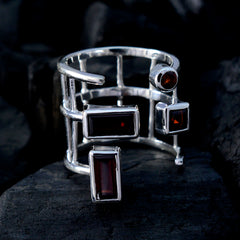 Elena silver open band ring featuring multiple red gemstones red gemstone signet ring design