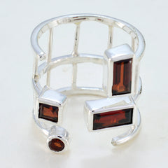 Elena silver band red gemstone signet ring with multiple rectangular and round red gemstones